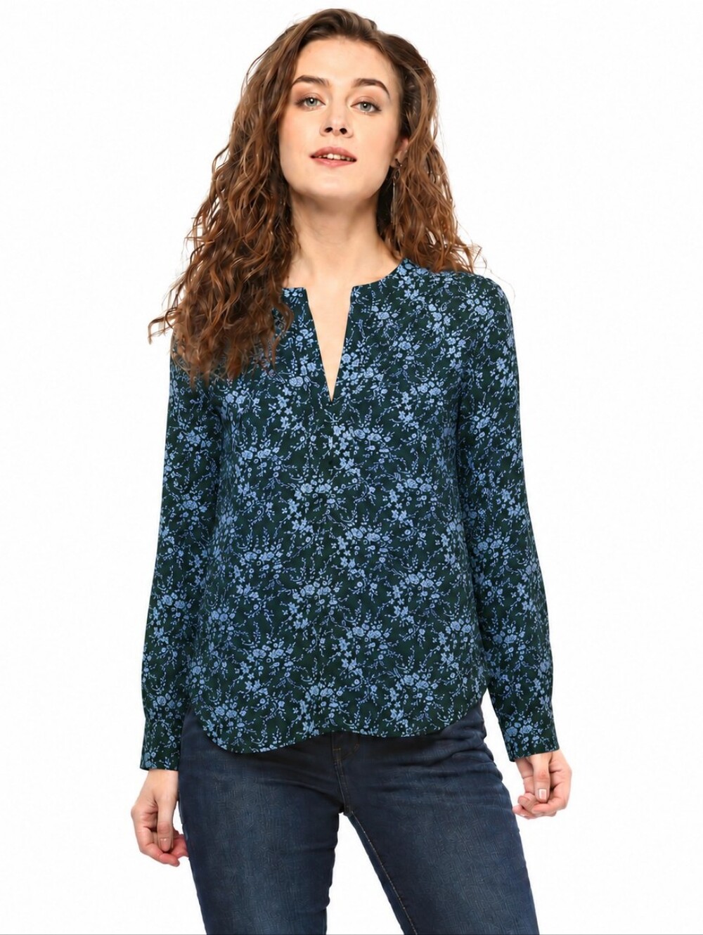 Lark & Ro Floral Popover Blouse Size 14 Long Sleeve